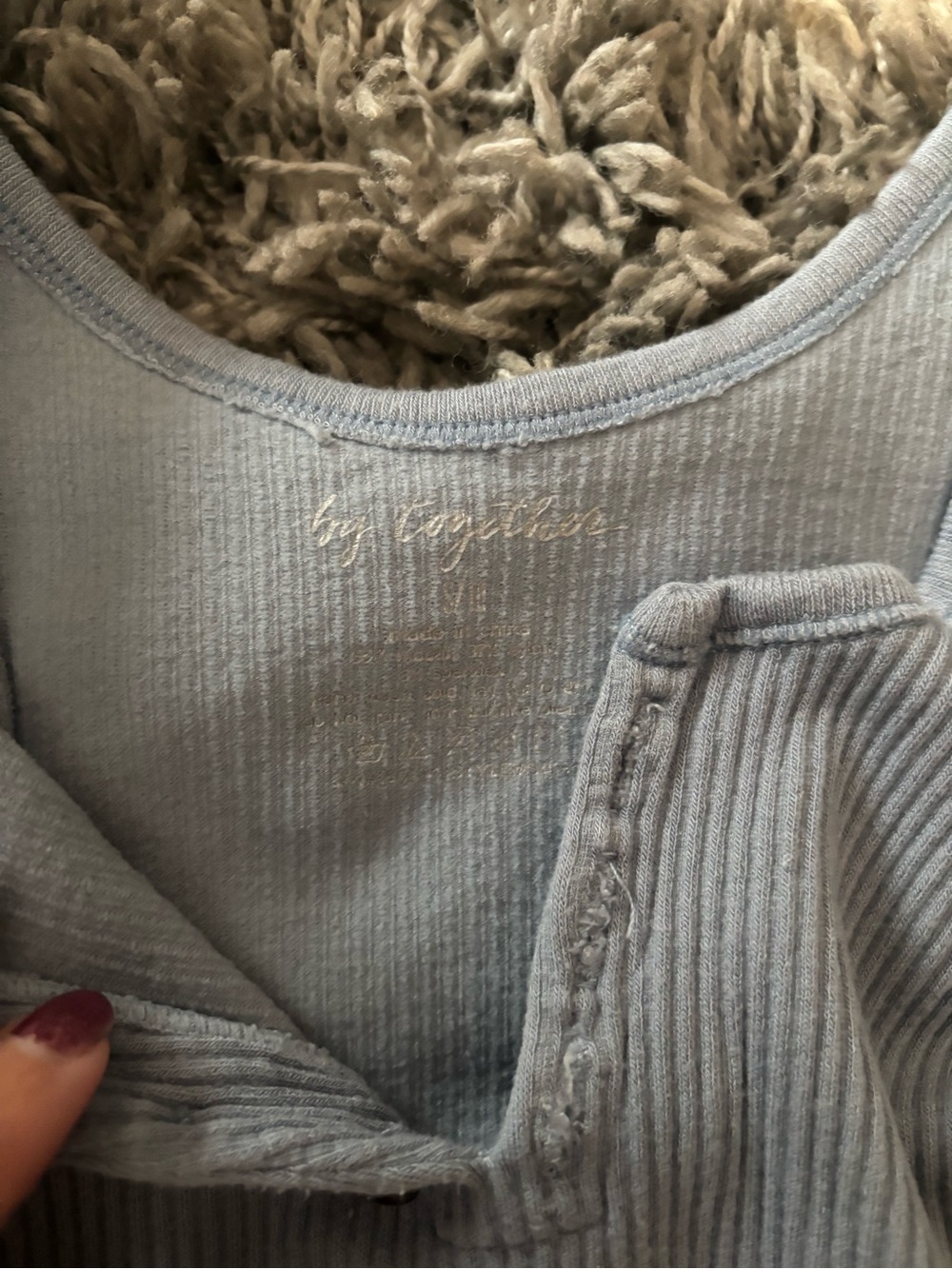 Light Blue Ribbed Henley Tank Top - Picture 2 of 2